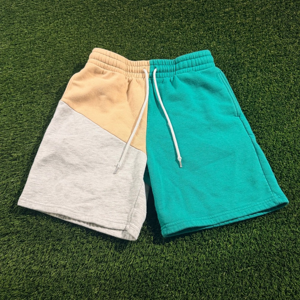 Forever 21 Mens Colorblock Sweat Shorts Teal Tan Gray S